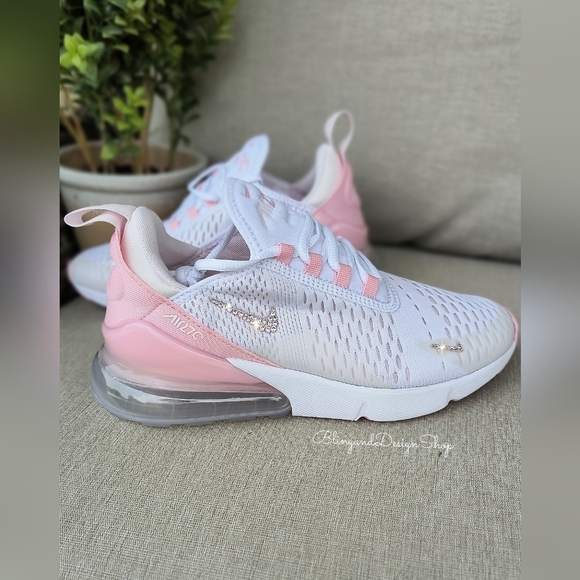 Bling Nikes Air Max 270 Pink White Womens Sneakers Customized with Crystals - Picture 2 of 9